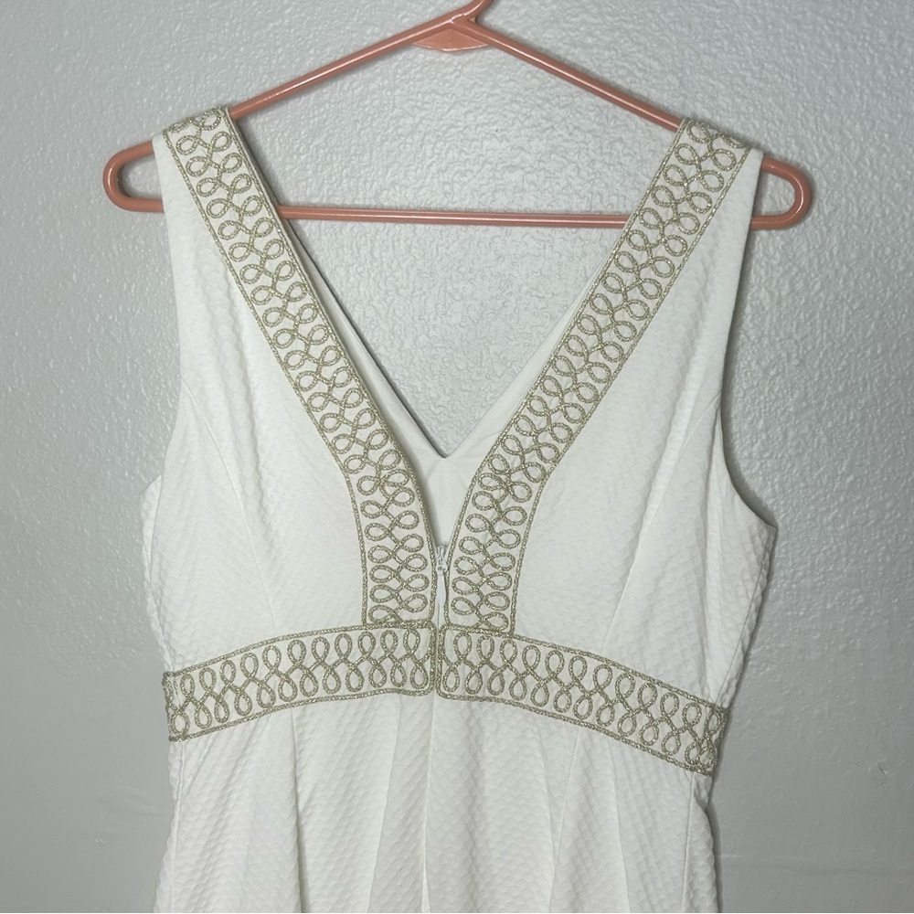 Lilly Pulitzer Aveline White Sleeveless Dress with Gold Embroidered Trim - Picture 6 of 9